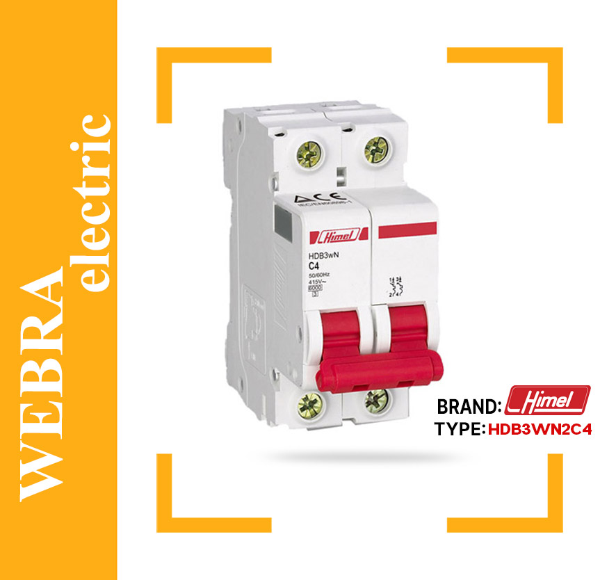کلید مینیاتوری هیمل مدل HDB3WN2C4 – دو پل، تیپ C با قدرت قطع 6 kA