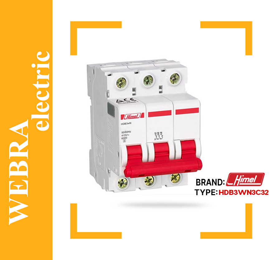 کلید مینیاتوری هیمل مدل HDB3WN3C32 – سه پل، تیپ C با قدرت قطع 6 kA